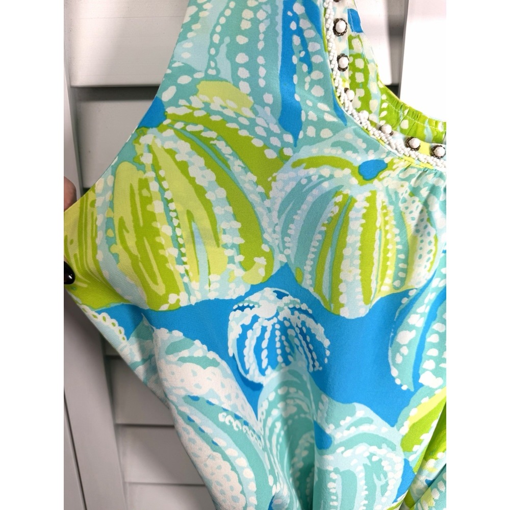 Lilly Pulitzer Sea Urchin Beaded 100% Silk Sleeveless Belted Top Women's Size 14 - Picture 4 of 11